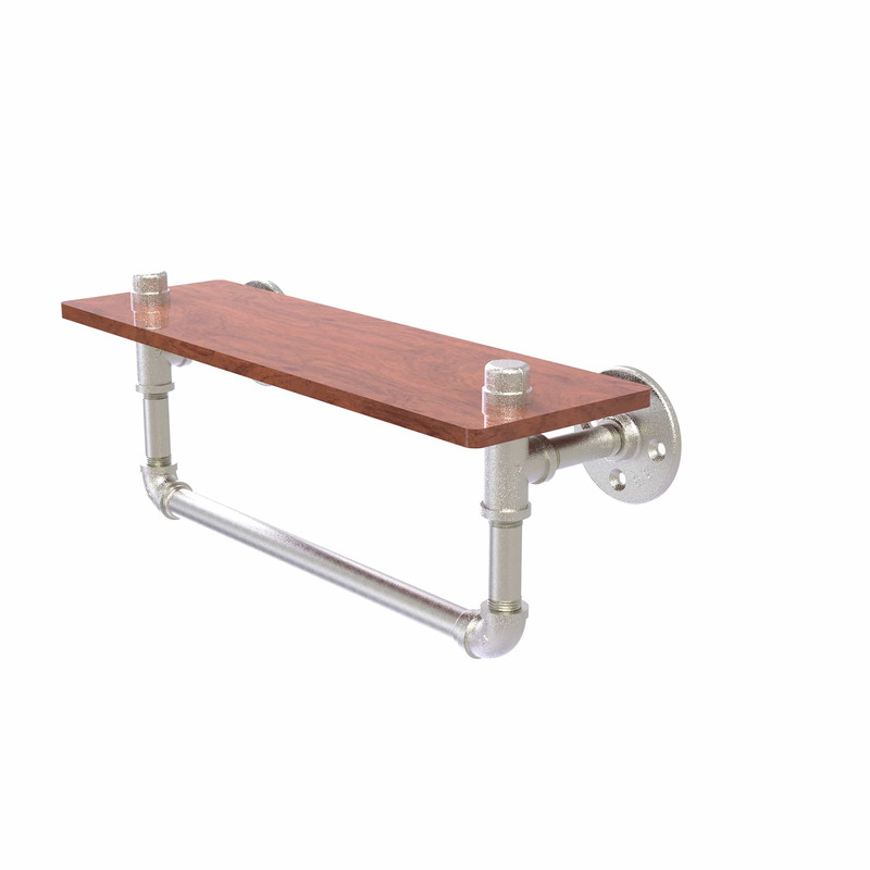 16" Ironwood Shelf with Towel Bar, Satin Nickel Finish